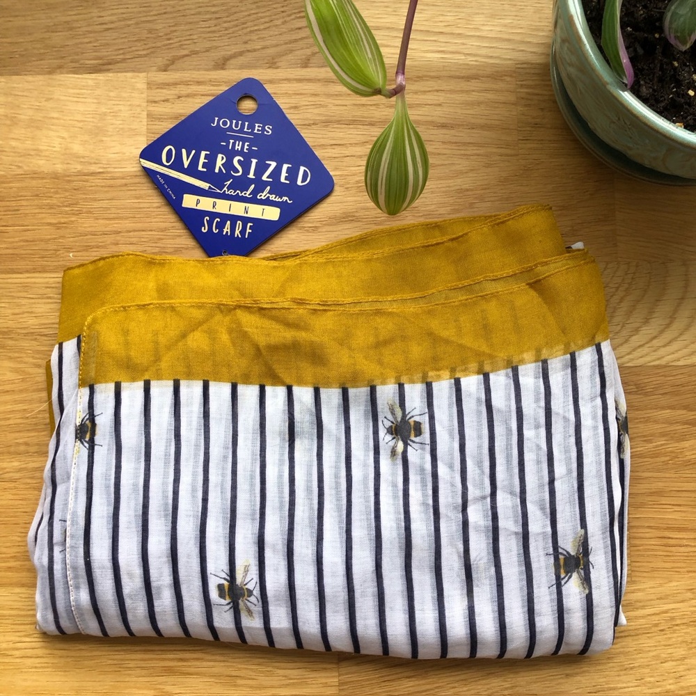 Joules Clothing Oversized Striped Bumblebee Print Scarf Shawl NWT